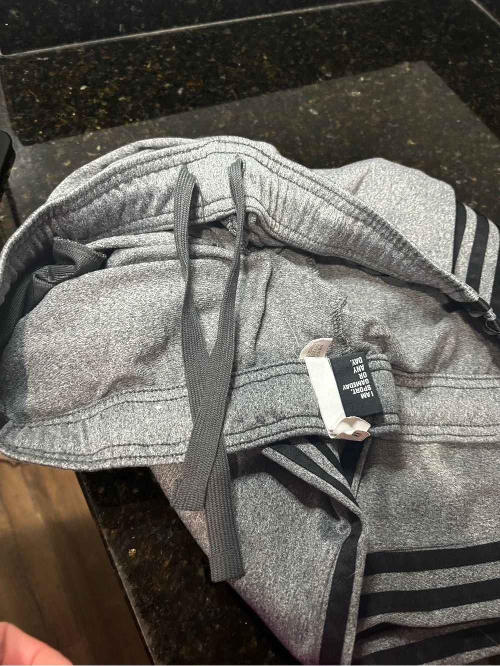 ADIDAS Men’s Gray Jogger Pants with Black Stripes-Elastic Waist w/Drawstring